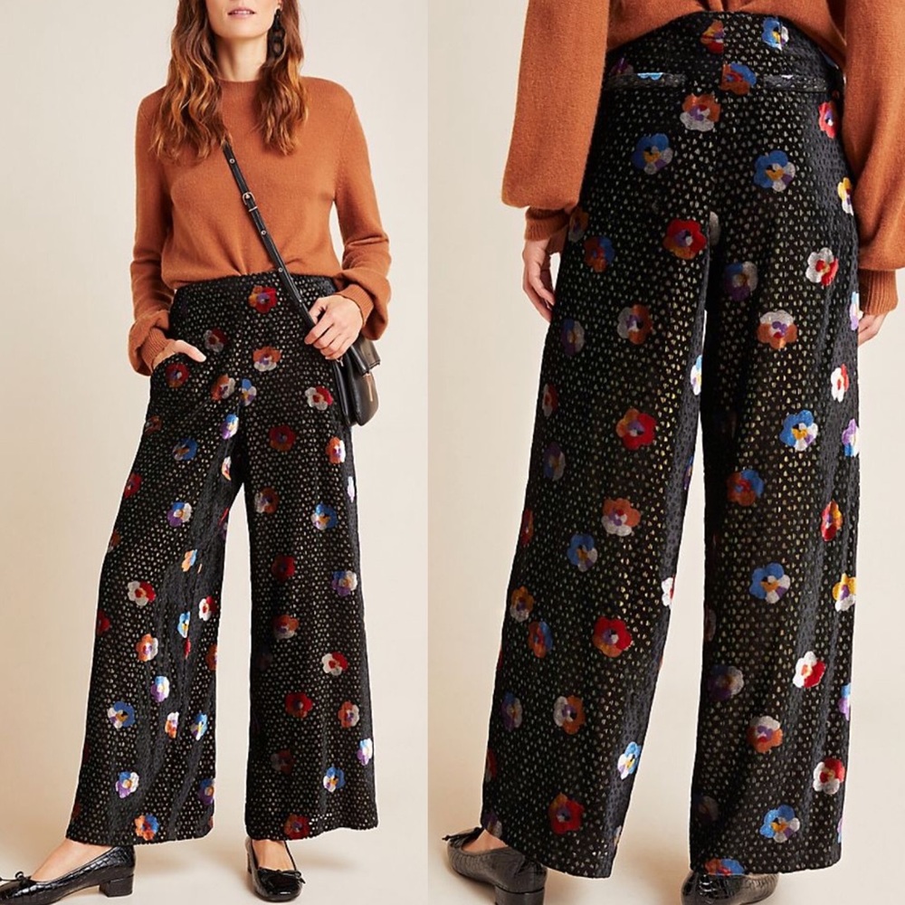 Anthropologie Pasquette Velvet Wide-leg Pants 0
